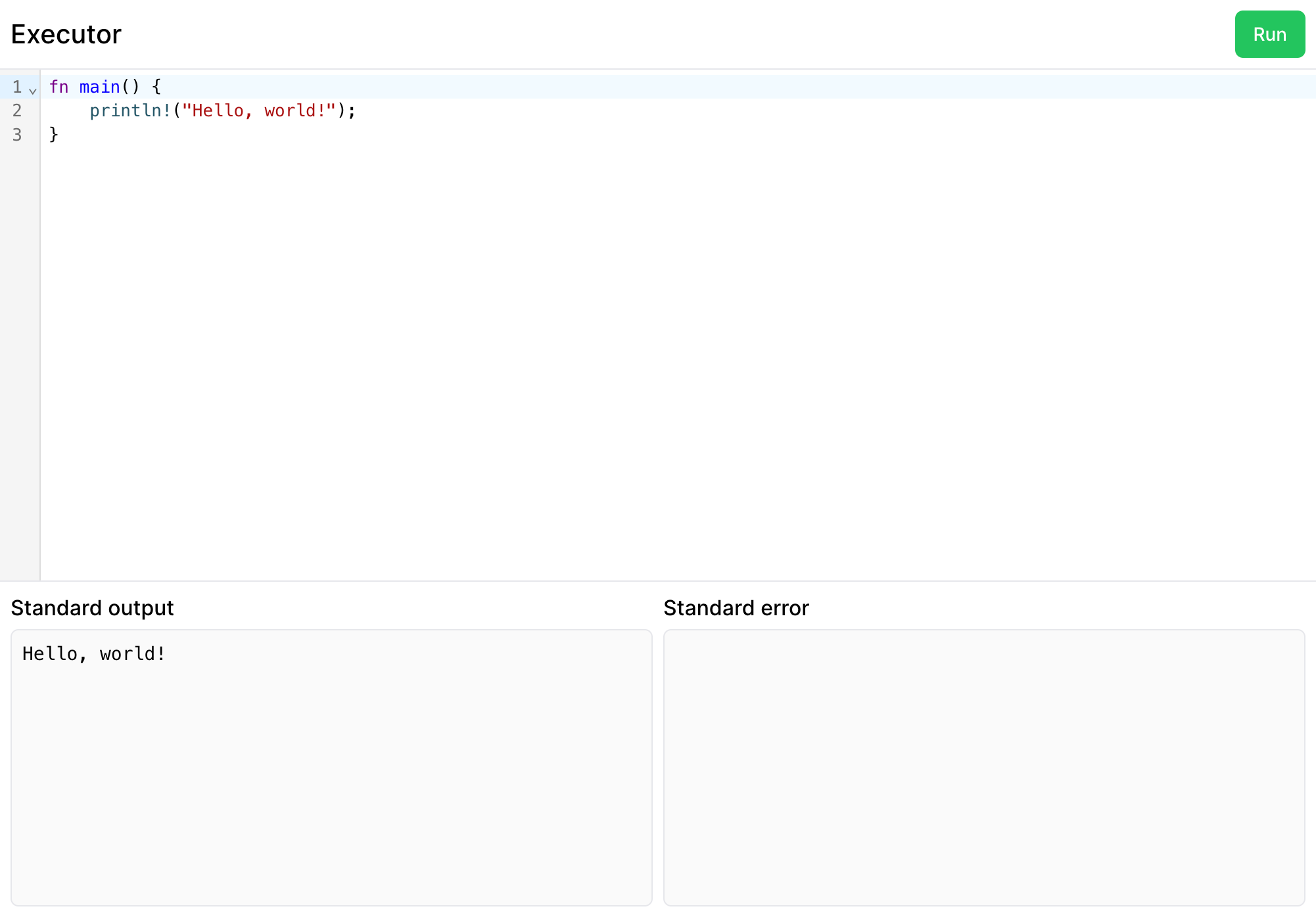 Screenshot of Executor, a Rust code playground.